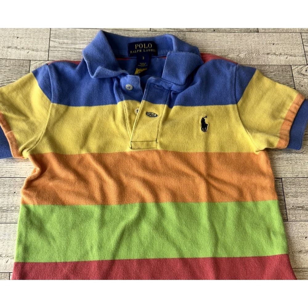 Polo Ralph Lauren Polo Shirt Kids 3T Rainbow Striped Multi ColorBlock Pique Pony